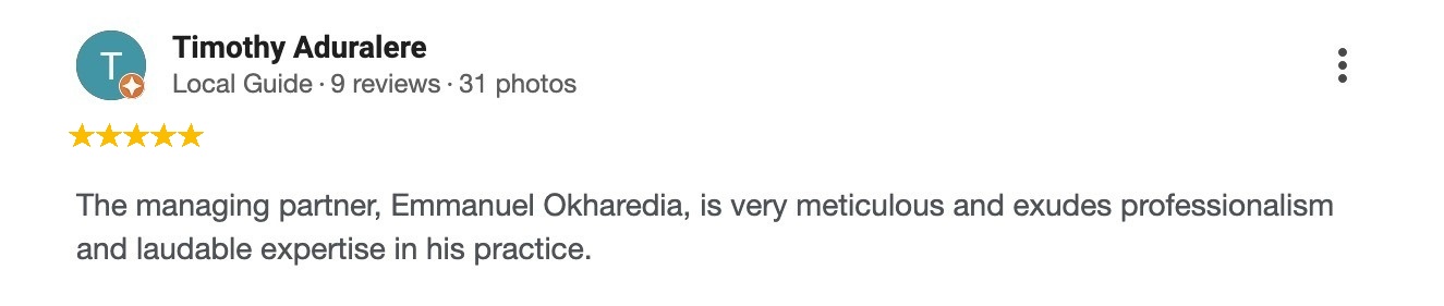 Google review by Timothy Aduralere